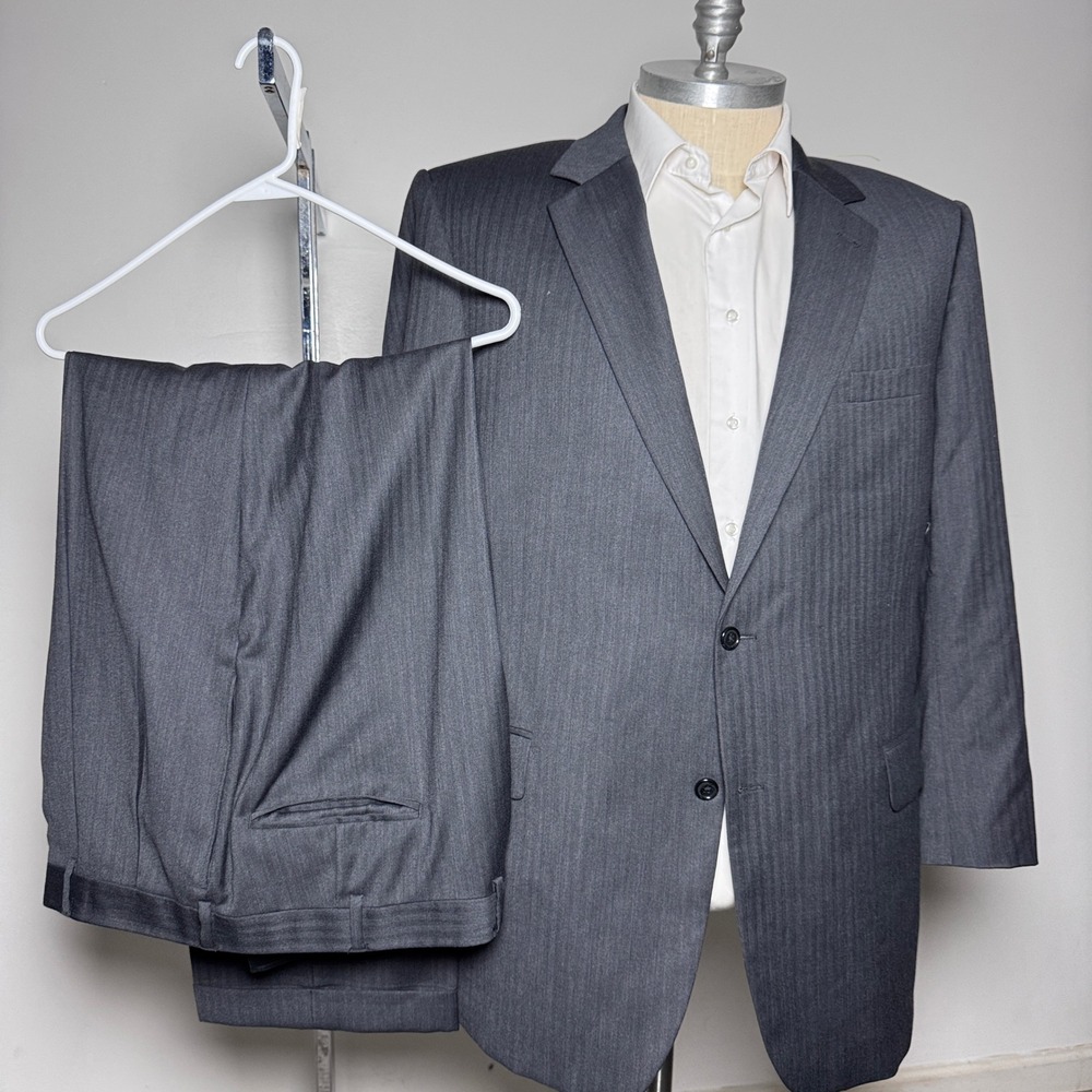 Jos. A. Bank Suit Mens 48L 39W Grey Herringbone Wool Signature Collection